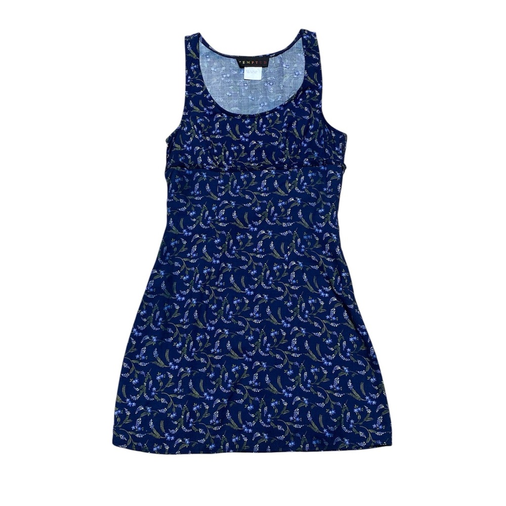 Y2K Tempted Babydoll Dress Womens 3 Blue Floral Tie Waist Casual Sleeveless Mini
